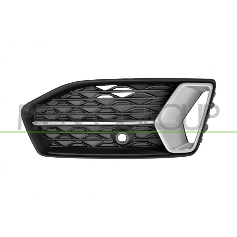 Grille côté passager de Pare-Chocs-Avant-Noire-Structuree-avec Moulure Argentee Grille côté passager de Pare-Chocs-Avant-Noire-Structuree-avec Moulure Argentee
